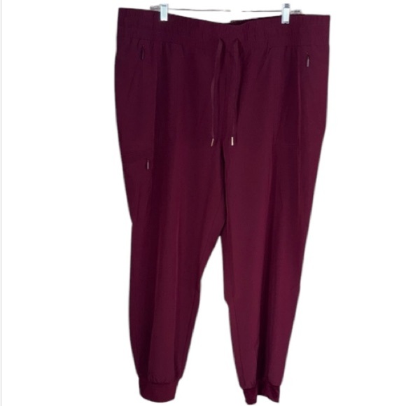 Chicos Burgundy pants woven zenergy  Jogger Pants size 18 regular drawstring NEW - Picture 1 of 6